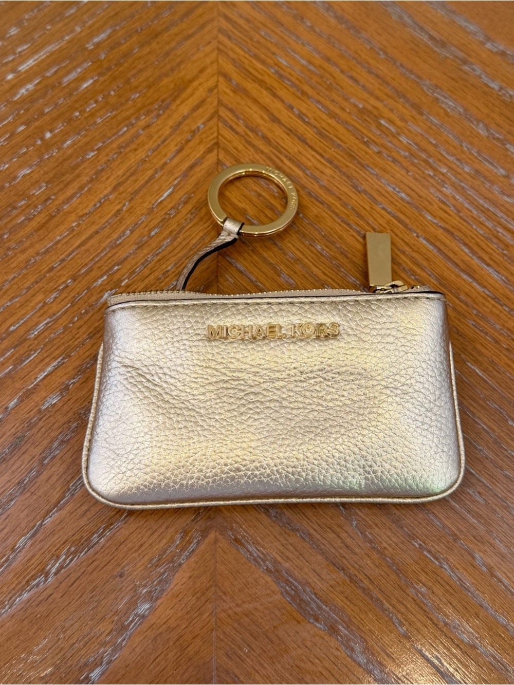 Michael Kors Metallic Gold Leather Keyring Card Case Wallet Coin Purse